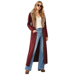 SHOW ME YOUR MUMU Lombardi Long Cardigan Faux Fur Trim NEW M